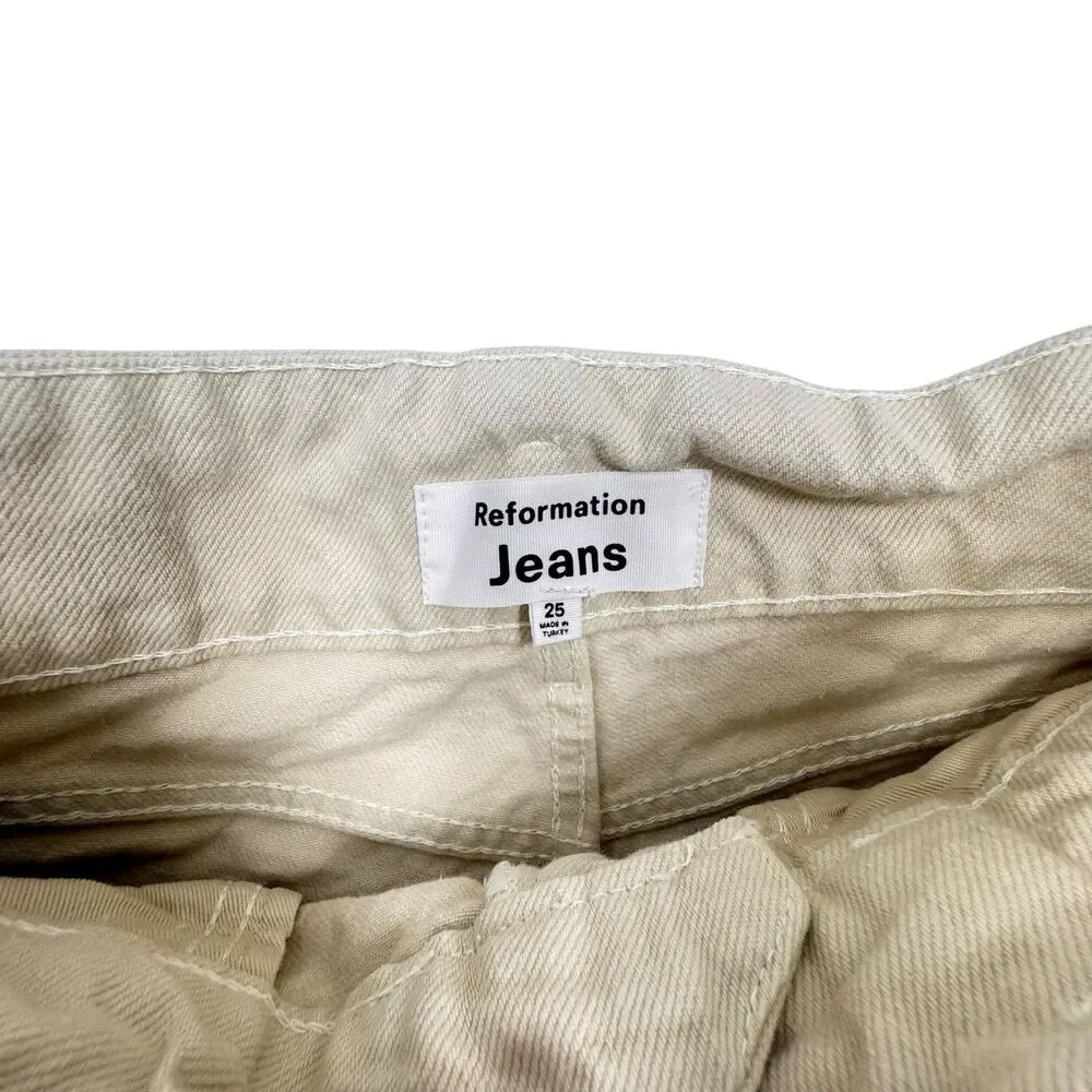 Reformation Jeans Womens 25 Bone Organic Cynthia Belted High Rise Straight Leg